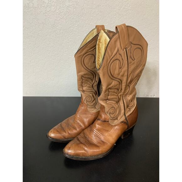 VTG Leather Western Cowgirl Zip Boots Women 9 Aztec Distressed Festival Concert - Picture 1 of 11